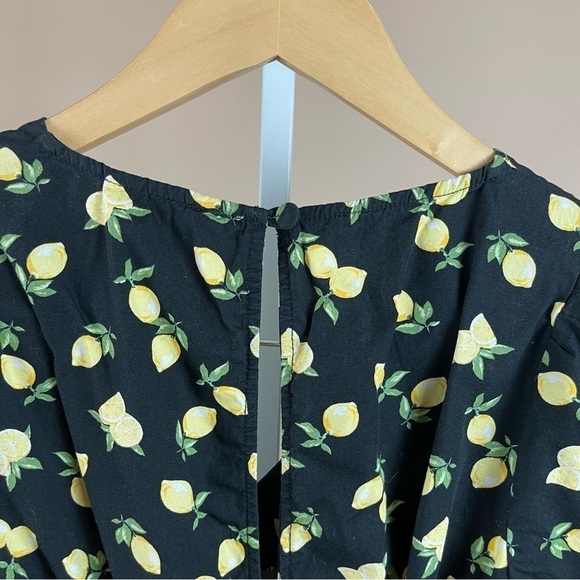 Miss Selfridge Petite 0 Poplin Mini Dress Lemons Puff Sleeve Ruffle Boho Cottage - Picture 3 of 8